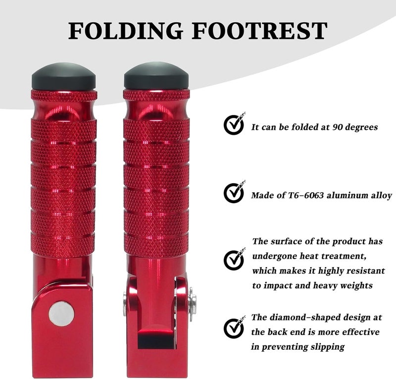 VUOZIP M8 Universal CNC Motorcycle Foot Pegs Degree Foldable Bike Pegs Aluminum Fit Electric Car Motorbike Scooter Mini Bike Ebike Dirt Bike Go Kart Honda Yamaha Suzuki Aprilia Super73 (Red, Type A) - Image 5